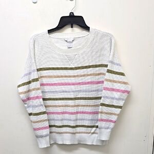 DESIGN HISTORY 🛍 Striped Women's Knit Sweater - White, Pink, Tan - SIZE